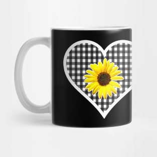 White and Black Gingham Heart with Yellow Daisy Mug